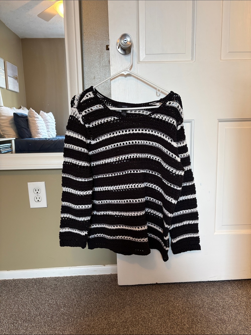 Alfani Black & White Stripe Open-Knit Women's Sweater